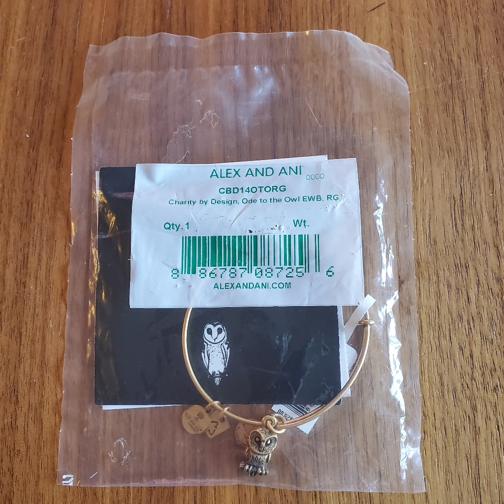 Alex and Ani (+) Energy Expandable Wire Bangle "Ode to the Owl" in Gold